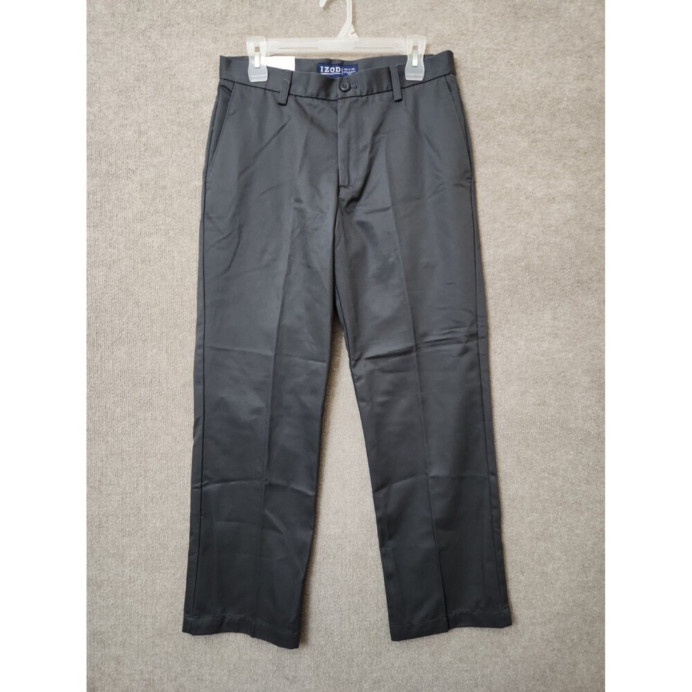 Izod American Chino Pants Mens 30x30 Gray Straight Khaki Wrinkle Free NEW